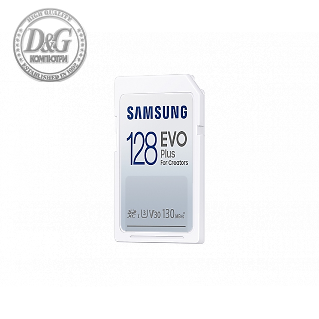 Карта памет Samsung EVO Plus, SD Card, 128GB, Бяла
