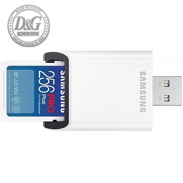 Карта памет Samsung PRO Plus, SD Card, 256GB, USB Четец, Бяла