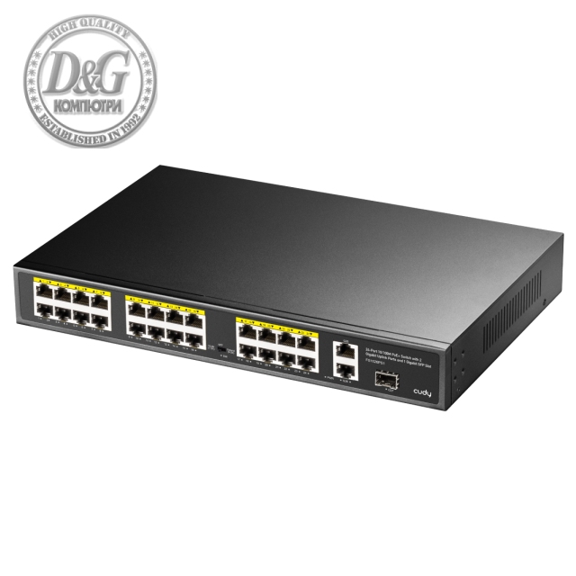 Суич Cudy FS1026PS1, 24x10/100 PoE+ Switch 2 x Gigabit порта, 1 x SFP Slot