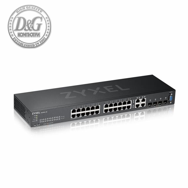 Суич ZyXEL GS-2220-28, 24 портов Layer2+, 24x Gigabit + 4x Gigabit combo (RJ45/SFP), управляем
