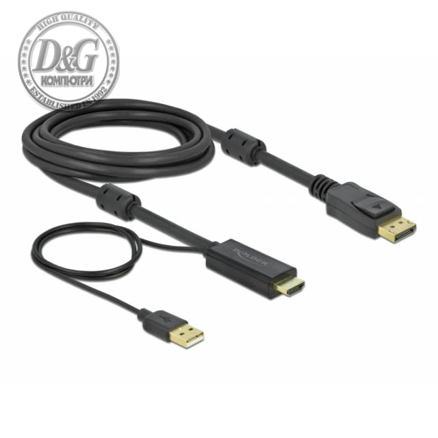 Кабел Delock HDMI мъжко - DisplayPort USB мъжко, 4K 30 Hz, 3 м, Черен