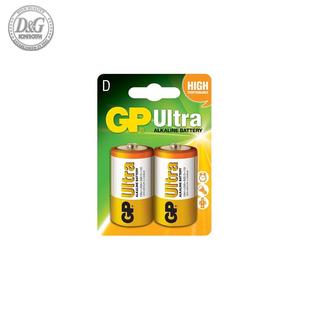 Алкална батерия GP ULTRA LR20 /2 бр. в опаковка/ 1.5V GP-BA-13AU21-SB2