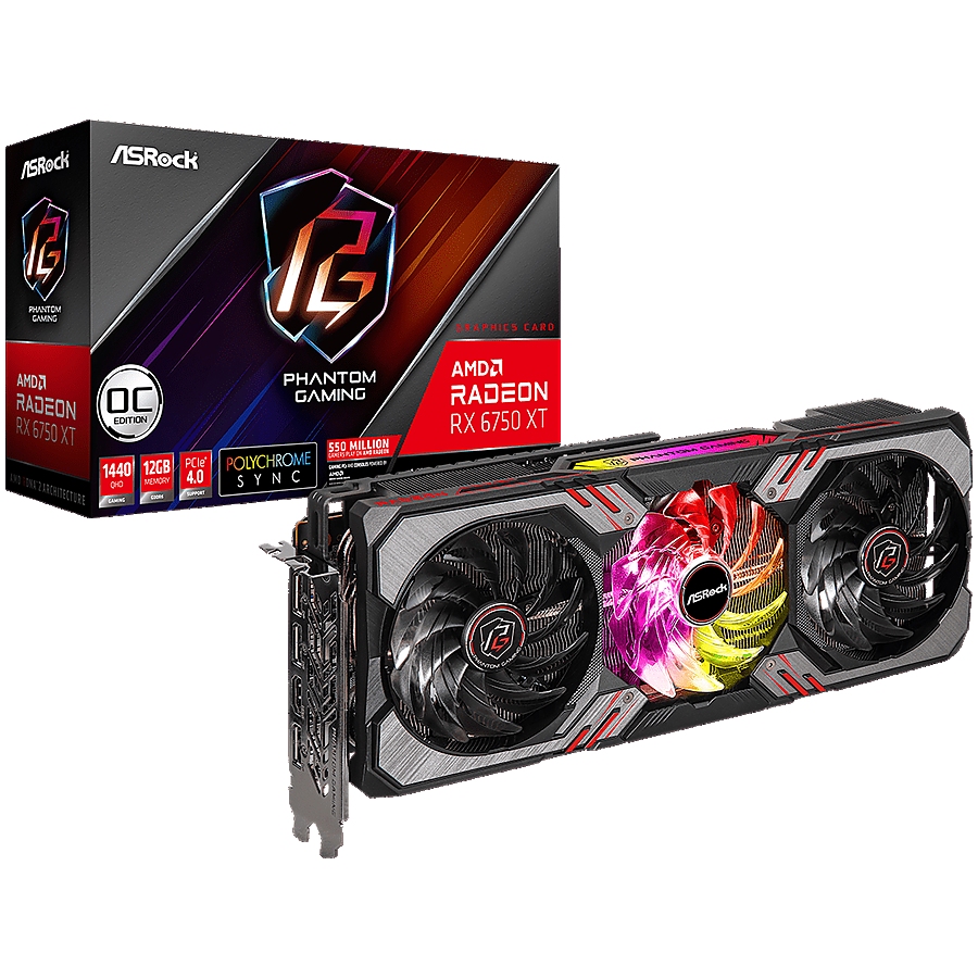 Asrock AMD Radeon RX6750XT Phantom Gaming D 12GB OC, GDDR6 192-bit, 1x HDMI 2.1 VRR, 3x DP 1.4, power connector 2x8 pin, recomended PSU 700W, 90-GA3NZZ-00UANF