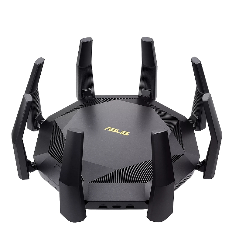 Asus Wireless Router, RT-AX89X, AX6000, 8x8 Dual-Band, Quad-Core 2.2GHz CPU, 256MB/1GB Flash/RAM, 10G port, SFP+ port, AiProtection Pro, Adaptive QoS, VPN server/client, IPTV, OFDMA, MU-MIMO, Beamforming, Link Aggregation, Port forwarding, AiMesh, Black
