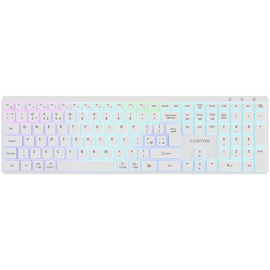 CANYON keyboard HKB-W11 UK/US RGB Dual Mode Wireless White