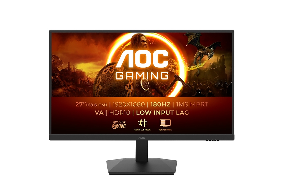 AOC 27G15N2, 27" Fast VA WLED, 1920x1080@180Hz, 1ms GtG, 1ms MPRT, 300cd m/2, 3000:1, 80M:1 DCR, Adaptive Sync, FlickerFree, Low Blue Light, Tilt, HDMI, DP