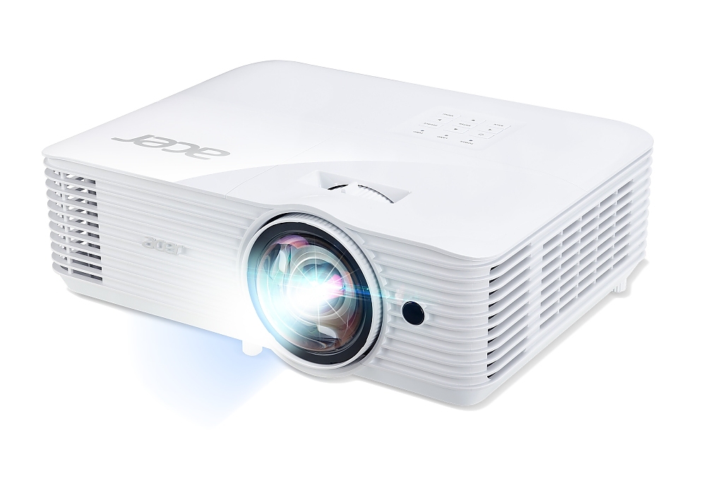 Acer Projector S1386WHn, DLP, Short Throw, WXGA (1280x800), 3600 ANSI Lumens, 20000:1, 3D, HDMI, VGA, LAN, RCA, Audio in, Audio out, VGA out, DC Out (5V/1A, USB-A), Speaker 16W, Bluelight Shield, 3.1kg, White + Acer T82-W01MW 82.5" (16:10) Tripod Screen