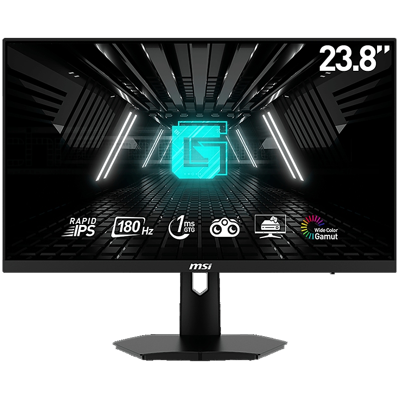 MSI G244F E2 Gaming Monitor, 23.8" 180Hz, FHD (1920x1080) 16:9, Rapid IPS Anti-glare, 1ms, 300nits, 1000:1, 178/178, Adaptive-Sync, Tilt, 1x DP, 2x HDMI, 3Y Warranty