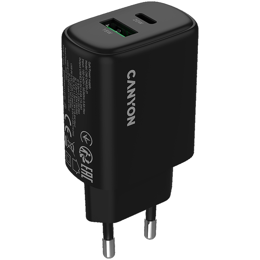 CANYON charger OnCharge 200 20W 1xPD 1xQC EU Black