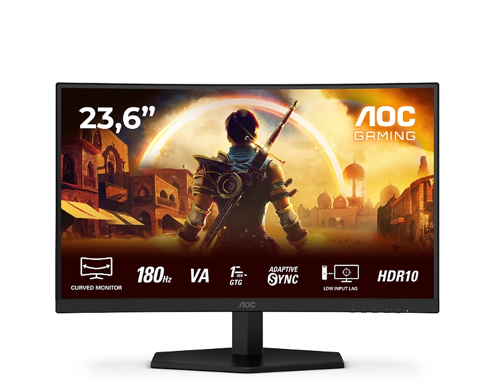 AOC C24G42E, 23.6" VA Curved 1500R, WLED, 1020x1080@180Hz, 4ms GtG, 0.5ms MPRT, 250cd m/2, 3000:1, 80M:1 DCR, Adaptive Sync, FlickerFree, Low Blue Light, 2Wx2, Tilt, 2xHDMI, DP