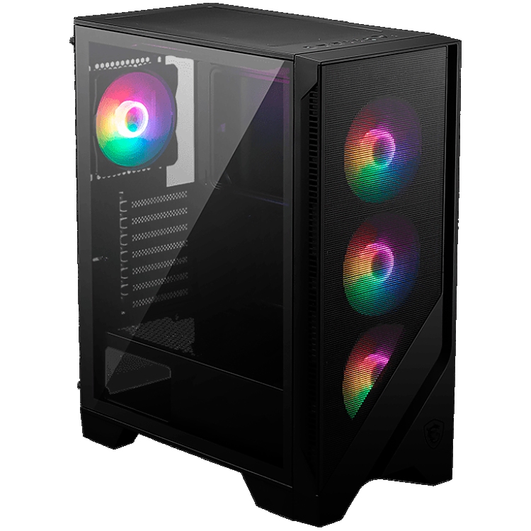 MSI MAG FORGE 120A AIRFLOW, Mid-Tower, ATX/M-ATX/ITX, 2x USB 3.2 Gen 1 Type-A, 1x Audio/1x Mic, LED On/Off Button, ARGB Hub, 6x 120mm ARGB Fans, Mesh Panel, 4mm Tempered Glass