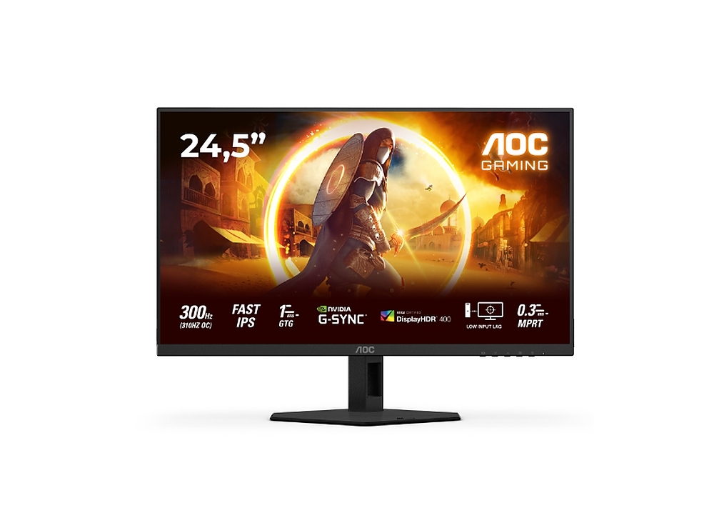 AOC 25G4SRE, 24.5" Fast IPS WLED, 1920x1080@300Hz (OC 310Hz), 1ms GtG, 0.3ms MPRT, 400cd m/2, 1000:1, 80M:1 DCR, Adaptive Sync, FlickerFree, Tilt, 2xHDMI, DP