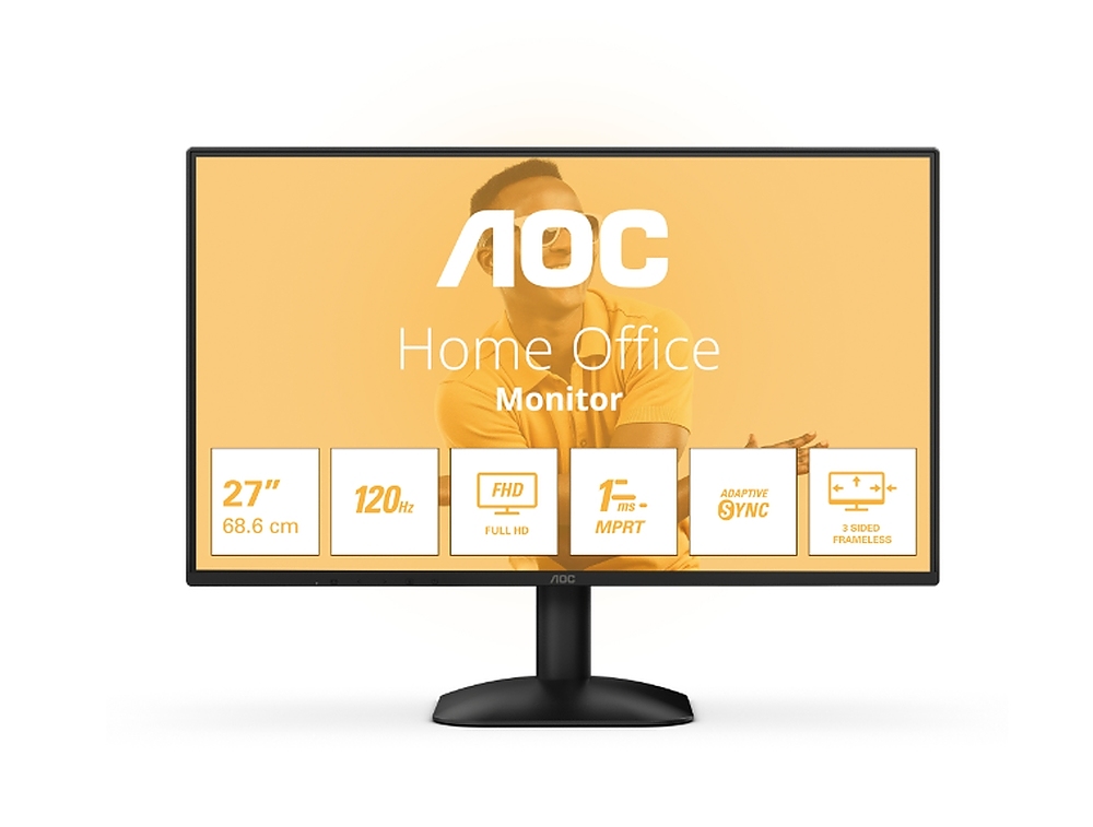 AOC 27B31H, 27" IPS WLED, 1920x1080@120Hz, 4ms GtG, 1ms MPRT, 300cd m/2, 1500:1, 20M:1 DCR, Adaptive Sync, FlickerFree, Anti Blue Light, Tilt, D-SUB, HDMI