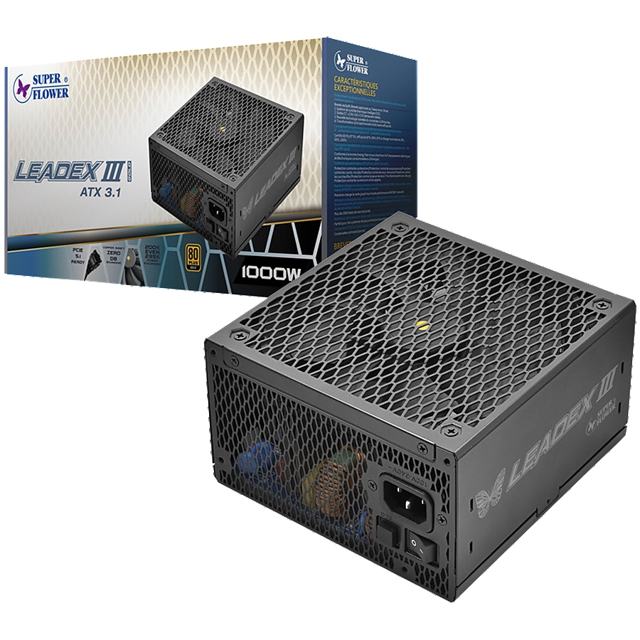 Super Flower Leadex III Gold 1000W ATX 3.1, 80 Plus Gold, Fully Modular, Flat Black Cables, 140mm Fan, 150mmx150mmx86mm, 7 Year Warranty