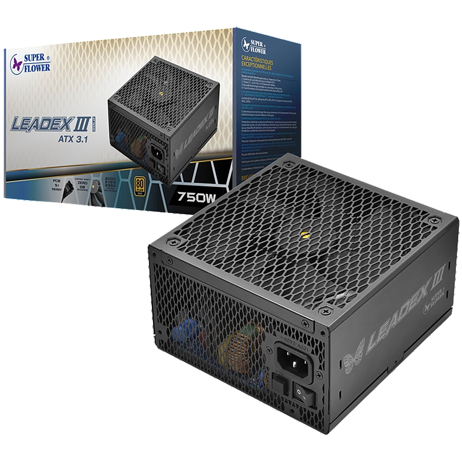 Super Flower Leadex III Gold 750W ATX 3.1, 80 Plus Gold, Fully Modular, Flat Black Cables, 140mm Fan, 150mmx150mmx86mm, 7 Year Warranty