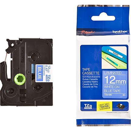 Brother TZe-535 Tape, White on Blue, Laminated, 12mm, 8m