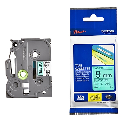 Brother TZe-721 Tape Black on Green, Laminated, 9mm, 8m - Eco