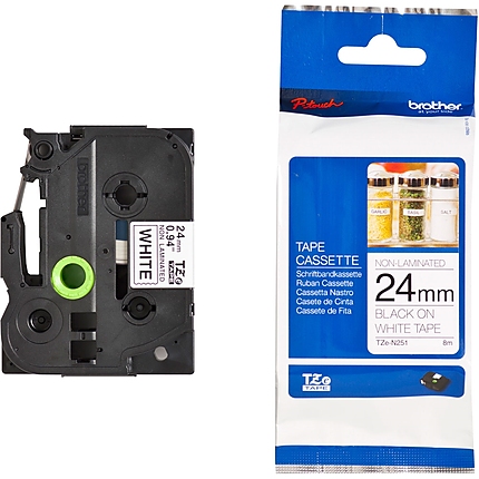 Brother TZe-N251 Tape Black on White, Non Laminated, 24mm, 8 m