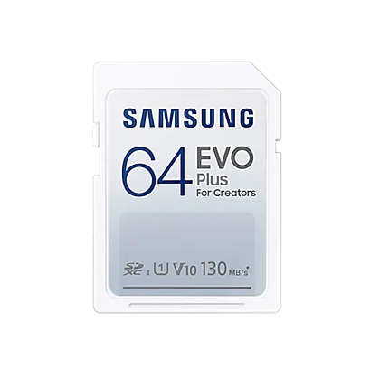 Samsung 64GB SD Card EVO Plus, Class10, Transfer Speed up to 130MB/s