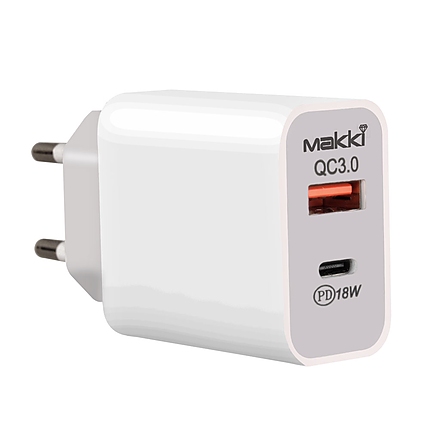 Makki бързо зарядно Fast Charger Wall - QC3.0 + Power Distribution Type-C 18W White - MAKKI-PQ18W-WH