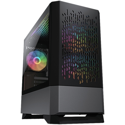 COUGAR MG140 Air RGB - Black, Mini Tower, Mini ITX / Micro ATX, USB 3.0 x 2, USB 2.0 x 1, Mic x 1 / Audio x 1, RGB Button, 3x 120mm ARGB fans pre-installed, Built-in LED controller, Patterned Air Vents, 205 x 410 x 420 (mm)