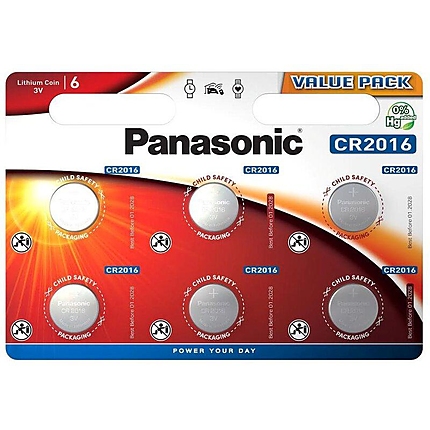Бутонна батерия литиева PANASONIC CR2016, 3V, 6 бр. в блистер /цена за 6 бр./