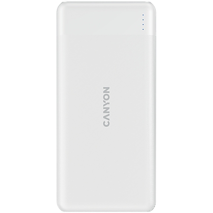 CANYON PB-109 Power bank 10000mAh Li-poly battery, Input Lightning &Type C  : 5V/2A, 9V/2A PD 18W(Max), Output Type C 5V/3A,9V/2.2A,12V/1.5A 20W,  Output USB A:5V3A,9V2A,12V1.5A,18W quick charging cable 0.3m, 144*68*16mm, 0.24kg, White
