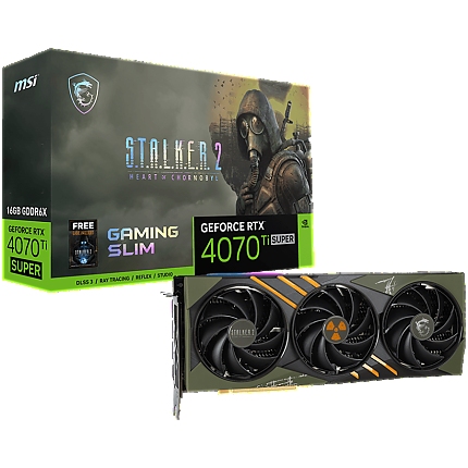 MSI Video Card Nvidia GeForce RTX 4070 Ti SUPER 16G GAMING SLIM STALKER 2 EDITION, 16GB GDDR6X, 256bit, Boost: 2610 MHz, 8448 CUDA Cores, PCIe 4.0, 3x DP 1.4a, HDMI 2.1a, RAY TRACING, Triple Fan, 1x 16pin, 700W Recommended PSU, 3Y