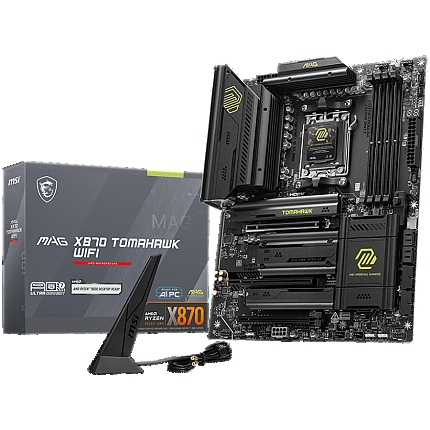 MSI MAG X870E TOMAHAWK WIFI, ATX, Socket AM5, 4x DDR5 Dual Channel DDR5 up to 8400(OC)MHz, 3x PCIe 3.0 x16 slot, 4x M.2 slot, 4x USB 2.0, 3x USB 5Gbps, 2x USB 10Gbps, 1x 10Gbps Type-C, 2x 40Gbps Type-C, HDMI, 7.1 HD Audio, 5G LAN, WiFI 7, BT, 3Y