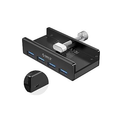 Orico хъб USB 3.0 HUB Clip Type 4 port - aux Micro-USB power input, Black - MH4PU-P-BK