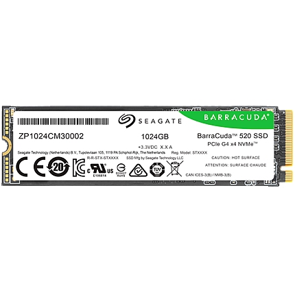 SSD SEAGATE BarraCuda 520 1.024TB M.2 2280-S2 PCIe Gen4 x4 NVMe 1.4, Read/Write: 5000/3200 MBps, TBW 250