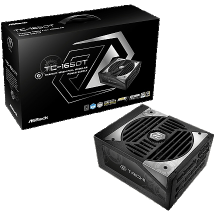 Asrock TC-1650T, 1650W, 80 Plus Titanium, Fully Modular PSU, Japanese Capacitors, 2x EPS 12V CPU(4+4pin), 2x PCIe5.1 (12+4pin), 8x PCIe (6+2pin), 6x 4-pin connectors, 12x SATA, OCP, SCP, OVP, UVP, OTP, OPP protections, 135 mm Axial Fan, ATX 3.1