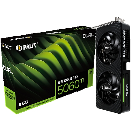 PALIT GeForce RTX 5060 Ti Dual 8GB GDDR7 128 bit, 1x HDMI 2.1b, 3x DP 2.1b, 2 Fan, 1x 8-pin pwr connector, 600W, 262.1 x 126.3 x 40.1 mm, NE7506T019P1-GB2062D