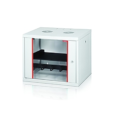 Formrack 19" Wall Mounted rack 9U 555/450mm, removable locking sides, height: 460mm, loading capacity: 100kg., tempered glass door, 19" front rails (back rails optionable)