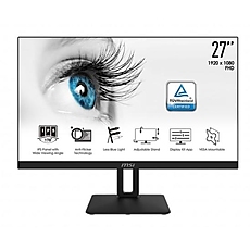 MSI PRO MP271P, 27", IPS, 5ms, FHD 1920x1080, Exclusive Display Kit, Anti-Glare, Less Blue Light, Anti-Flicker, Speakers 2x2W, HDMI (Up to 75Hz), VGA, Mic-in, Headphone out, 1000:1, 250 cd/m2, Tilt, Heigh. Adj., VESA 100, 9S6-3PA2AT-019 MSI PRO MP271P, 27", IPS, 5ms, FHD 1920x1080, Exclusive Display Kit, Anti-Glare, Less Blue Light, Anti-Flicker, Speakers 2x2W, HDMI (Up to 75Hz), VGA, Mic-in, Headphone out, 1000:1, 250 cd/m2, Tilt, Heigh. Adj., VESA 100, 9S6-3PA2AT-019