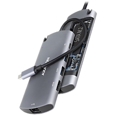 Axagon HMC-6M2 SUPERSPEED USB-C COMBO 6IN1 HUBMultiport USB 3.2 Gen 1 hub. SATA M.2, HDMI, Gigabit LAN and Power Delivery. Cable USB-C 18 cm.
