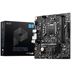 MSI H510M-A PRO,mATX,Socket 1200,Intel® H510 Chipset,Dual Channel DDR4 3200(MAX) MHz,1x PCIe x16 slot,1x HDMI 2.0b,1x VGA port,1x M.2 slot,2xUSB 3.2 Gen 1,2xUSB 2.0,Audio - 7.1,1Gbps LAN MSI H510M-A PRO,mATX,Socket 1200,Intel® H510 Chipset,Dual Channel DDR4 3200(MAX) MHz,1x PCIe x16 slot,1x HDMI 2.0b,1x VGA port,1x M.2 slot,2xUSB 3.2 Gen 1,2xUSB 2.0,Audio - 7.1,1Gbps LAN