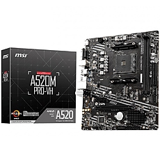 MSI A520M PRO-VH, mATX, Socket AM4, Dual Channel DDR4 4600+(A-XMP OC), 1x PCIe 3.0 x16 slot, 1x M.2 slot, 1x HDMI, 1x VGA, 4x USB 3.2 Gen 1, 2x USB 2.0, 7.1 HD Audio, 1Gbps LAN, 3Y MSI A520M PRO-VH, mATX, Socket AM4, Dual Channel DDR4 4600+(A-XMP OC), 1x PCIe 3.0 x16 slot, 1x M.2 slot, 1x HDMI, 1x VGA, 4x USB 3.2 Gen 1, 2x USB 2.0, 7.1 HD Audio, 1Gbps LAN, 3Y