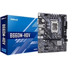 ASROCK Main Board Desktop B660M-HDV (S1700, 2x DDR4, 1x PCIe x16, 2x PCIe x1, 4x SATA3 6.0Gb/s, 1x m.2 PCIe, 5x USB 3.2, 1x USB-C, 5x USB 2.0, 1x Com port header, 1x VGA, 1x HDMI, 1x DP 1.4, GLAN, mATX) Retail ASROCK Main Board Desktop B660M-HDV (S1700, 2x DDR4, 1x PCIe x16, 2x PCIe x1, 4x SATA3 6.0Gb/s, 1x m.2 PCIe, 5x USB 3.2, 1x USB-C, 5x USB 2.0, 1x Com port header, 1x VGA, 1x HDMI, 1x DP 1.4, GLAN, mATX) Retail