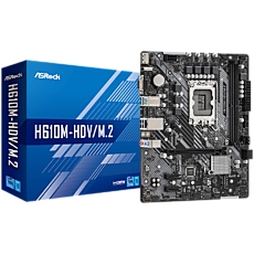 ASROCK Main Board Desktop H610M-HDV/M.2 (S1700, 2x DDR4, 1x PCIe x16, 2x PCIe x1, 4x SATA3 6.0Gb/s, 1x m.2 PCIe, 4x USB 3.2, 5x USB 2.0, 1x Com port header, 1x VGA, 1x HDMI, 1x DP 1.4, 1x GLAN, mATX) Retail ASROCK Main Board Desktop H610M-HDV/M.2 (S1700, 2x DDR4, 1x PCIe x16, 2x PCIe x1, 4x SATA3 6.0Gb/s, 1x m.2 PCIe, 4x USB 3.2, 5x USB 2.0, 1x Com port header, 1x VGA, 1x HDMI, 1x DP 1.4, 1x GLAN, mATX) Retail