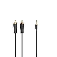 Аудио кабел HAMA, 3.5 mm жак мъжко - 2 x Чинч мъжко, 3.0м, Essential, Черен