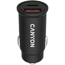 CANYON  PD 30W/QC3.0 18W Pocket size car charger with 1-USB A+ 1-USB-C Input: DC12V-24V, Output: USBC: PD30W( 5V3A/9V3A/12V2.5A/15V2A/20V1.5A),USB-A:QC3.0 18W (5V3A