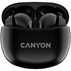 Canyon TWS-5 Bluetooth headset, with microphone, BT V5.3 JL 6983D4, Frequence Response:20Hz-20kHz, battery EarBud 40mAh*2+Charging Case 500mAh, type-C cable length 0.24m, size: 58.5*52.91*25.5mm, 0.036kg, Black