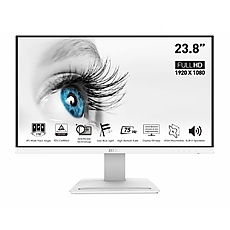 MSI PRO MP243W, 23.8", 1920x1080 (FHD), 75Hz, 7ms, IPS, 250 nits, Flat, HDMI and DisplayPort, Anti-Flicker and Less Blue Light, Display Kit, Standard VESA, 24M, WHITE MSI PRO MP243W, 23.8", 1920x1080 (FHD), 75Hz, 7ms, IPS, 250 nits, Flat, HDMI and DisplayPort, Anti-Flicker and Less Blue Light, Display Kit, Standard VESA, 24M, WHITE