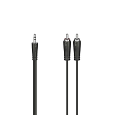 Аудио кабел HAMA, 3.5 mm жак мъжко - 2 x RCA мъжко, 5м, Черен