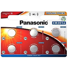 Бутонна батерия литиева PANASONIC CR2016, 3V, 6 бр. в блистер /цена за 6 бр./
