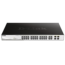 Суич D-Link DGS-1210-24P/E, 24 PoE 10/100/1000 Base-T port with 4 x 1000Base-T /SFP ports, Управляем, Монтаж в шкаф