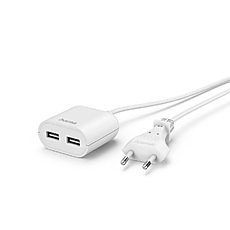 Hama USB захранване/разклонител с 1,9 м дълъг кабел, 2,4 A, 2x USB-A, бяло