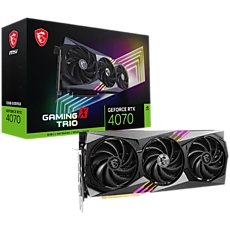 MSI Video Card Nvidia GeForce RTX 4070 GAMING X TRIO 12G, 12GB GDDR6X, 192bit, Effective Memory Clock: 21000MHz, Boost: 2625 MHz, 5888 CUDA Cores, PCIe 4.0, 3x DP 1.4a, HDMI 2.1a, RAY TRACING, Triple Fan, 1x 16pin, 650W Recommended PSU, 3Y MSI Video Card Nvidia GeForce RTX 4070 GAMING X TRIO 12G, 12GB GDDR6X, 192bit, Effective Memory Clock: 21000MHz, Boost: 2625 MHz, 5888 CUDA Cores, PCIe 4.0, 3x DP 1.4a, HDMI 2.1a, RAY TRACING, Triple Fan, 1x 16pin, 650W Recommended PSU, 3Y