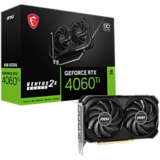 MSI Video Card Nvidia GeForce RTX 4060 Ti VENTUS 2X BLACK 8G OC, 8GB GDDR6, 128bit, Effective Memory Clock: 18000MHz, Boost: 2580 MHz, 4352 CUDA Cores, PCIe 4.0, 3x DP 1.4a, HDMI 2.1a, RAY TRACING, Dual Fan, 1x 8pin, 550W Recommended PSU, 3Y